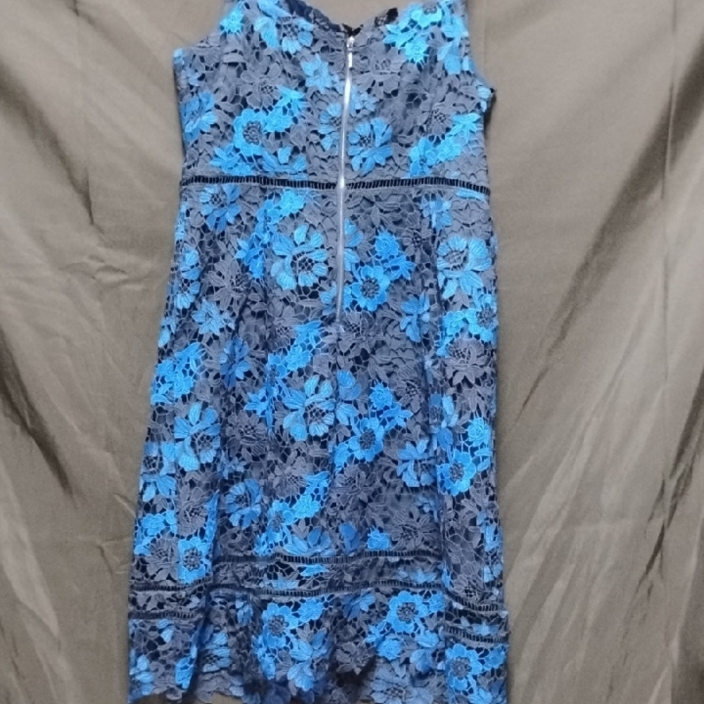 Tahari Blue Floral Lace Spaghetti-Strap Dress - Picture 4 of 15
